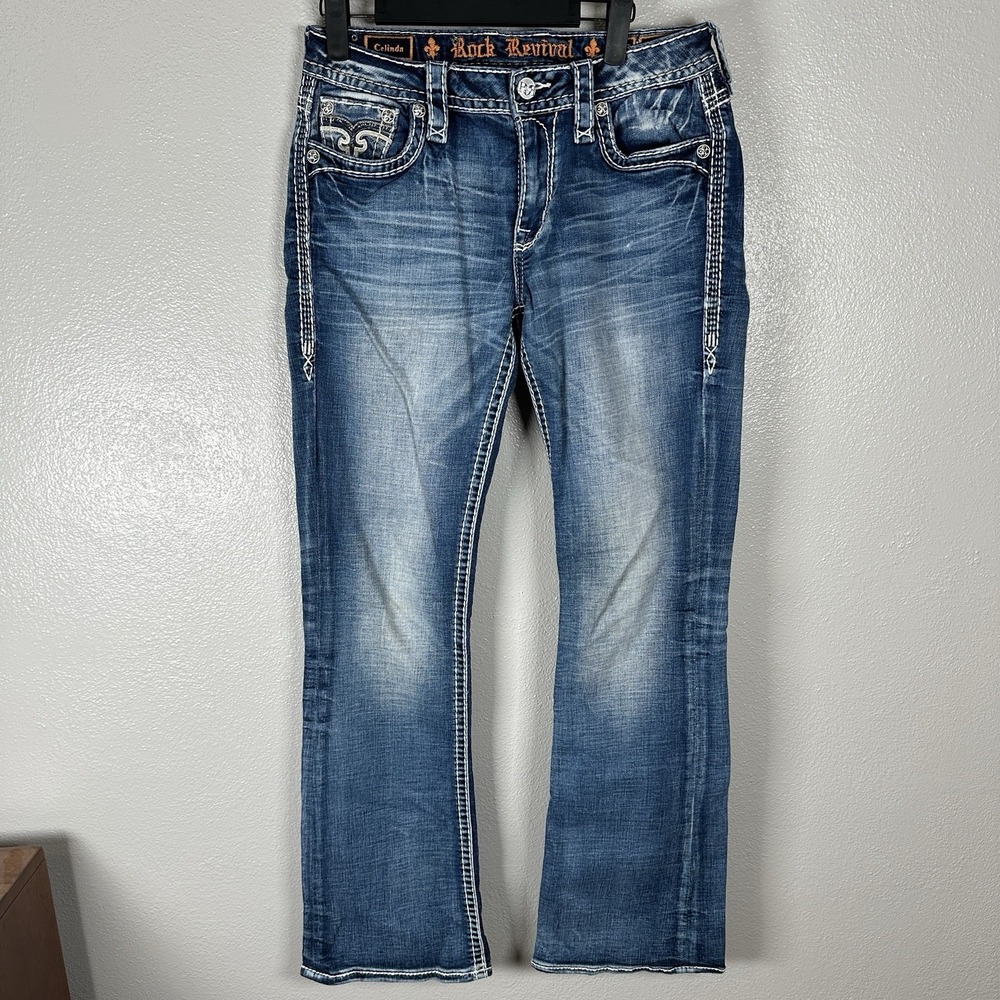 Rock Revival Celinda Mid-Rise Boot Cut Jeans Womens 28‎ Embellished Medium Wash